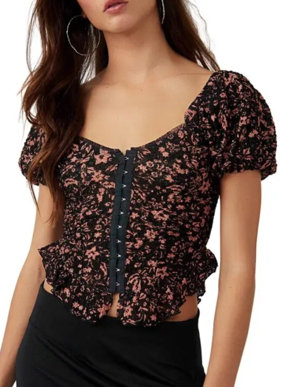 Free People Oh Baby Floral Print Puff Sleeve Top
